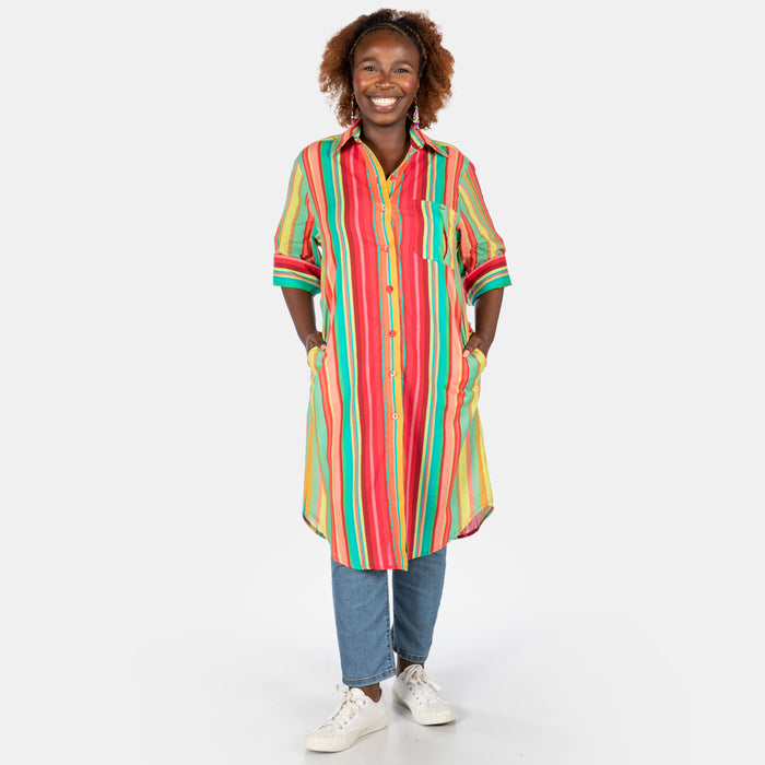Ladies' Stripe Shirt Dress - Pink