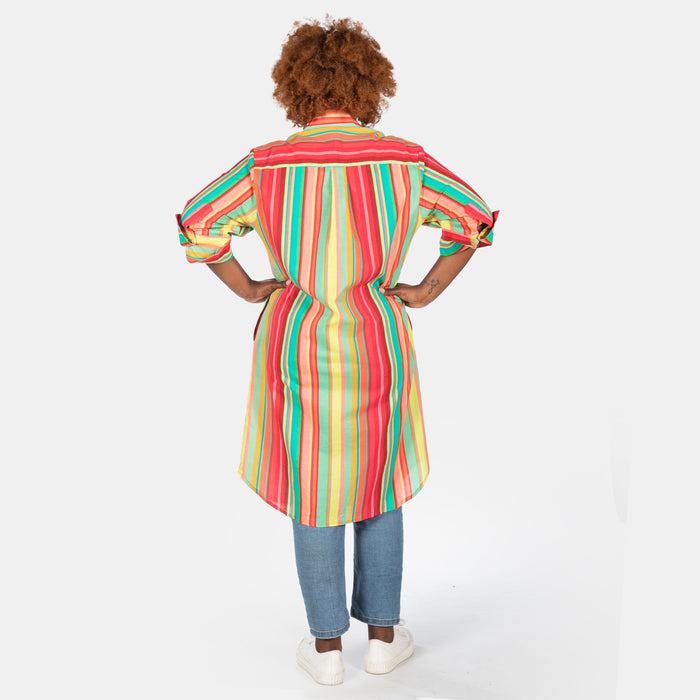 Ladies' Stripe Shirt Dress - Pink