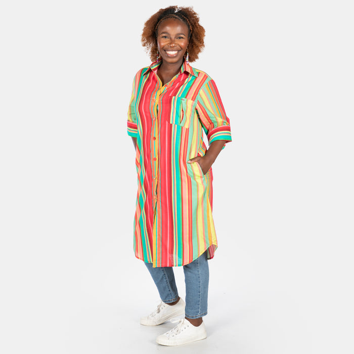 Ladies' Stripe Shirt Dress - Pink