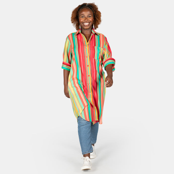 Ladies' Stripe Shirt Dress - Pink