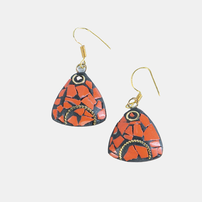 Ladies' Triangle Mosaic Earrings - Coral