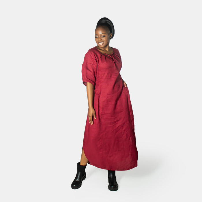 Ladies' Vera Pleat Pocket Dress - Ruby