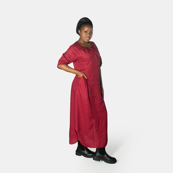 Ladies' Vera Pleat Pocket Dress - Ruby