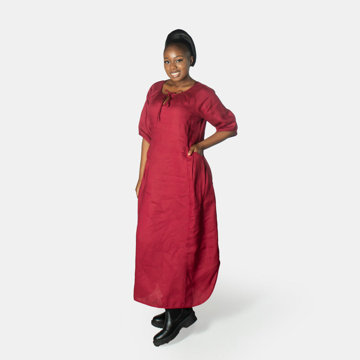 Ladies' Vera Pleat Pocket Dress - Ruby