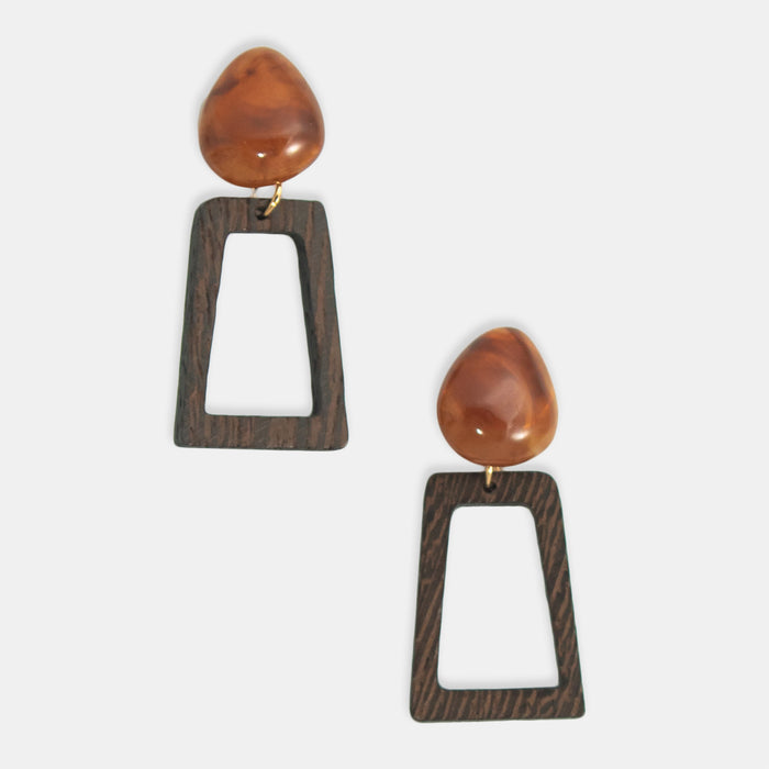 Ladies' Wood Rectangle Earrings