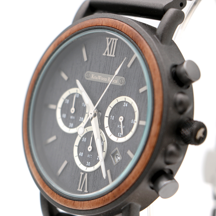 Lava - Hawaiian Koa Wood and Steel Watch - Close-Up