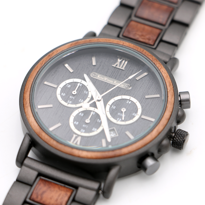 Lava - Hawaiian Koa Wood and Steel Watch - Side View