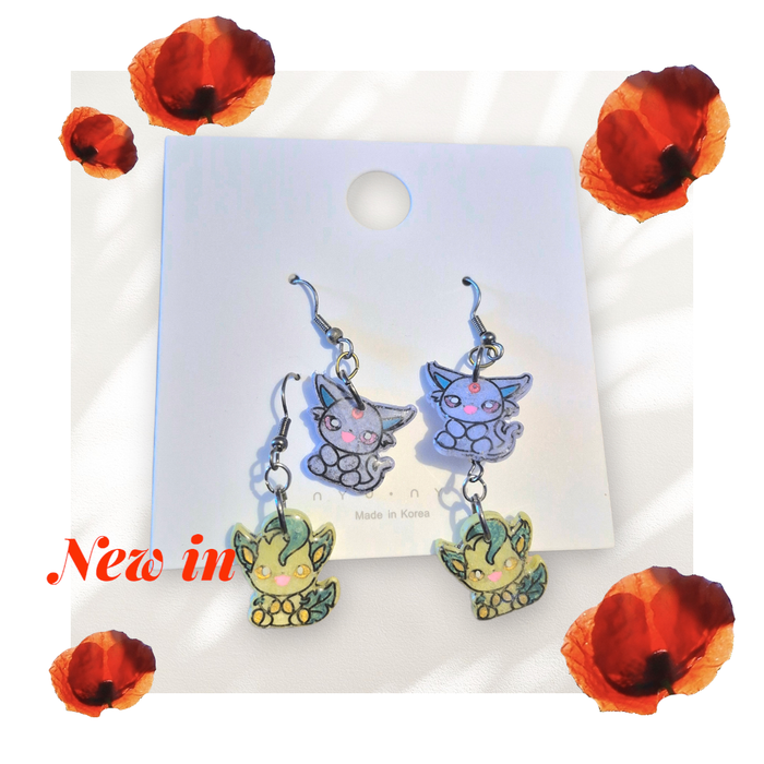 Leafeon and espeon earrings