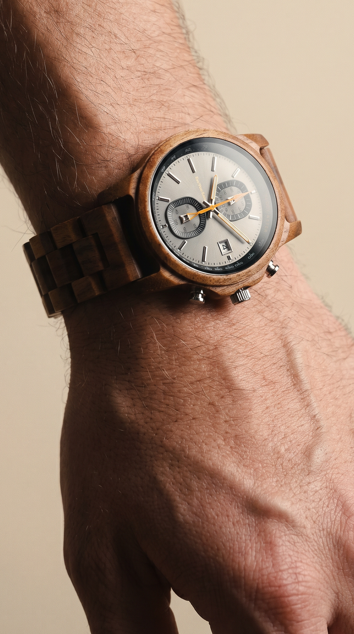 Mana Koa Wood Watch - Grey - Close-Up 1