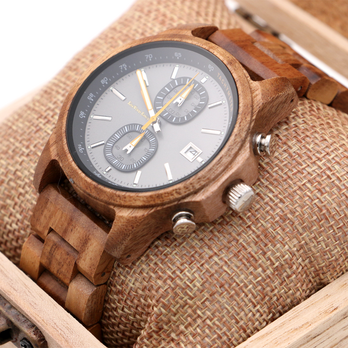 Mana Koa Wood Watch - Grey - Close-Up 2