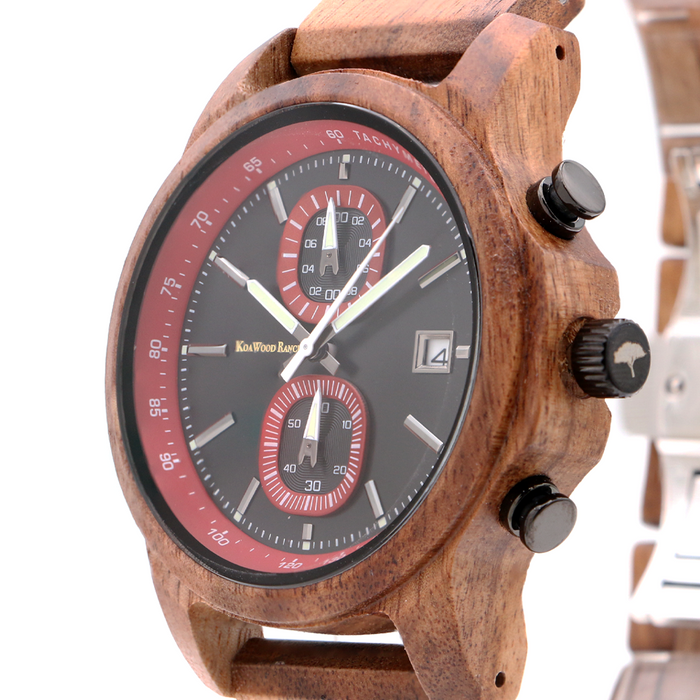 Mana Koa Wood Watch - Red - Side View