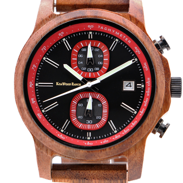 Mana Koa Wood Watch - Red - Front View