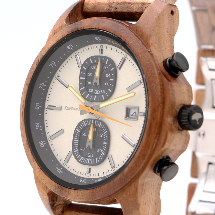 Mana Koa Wood Watch - White - Close-Up 1