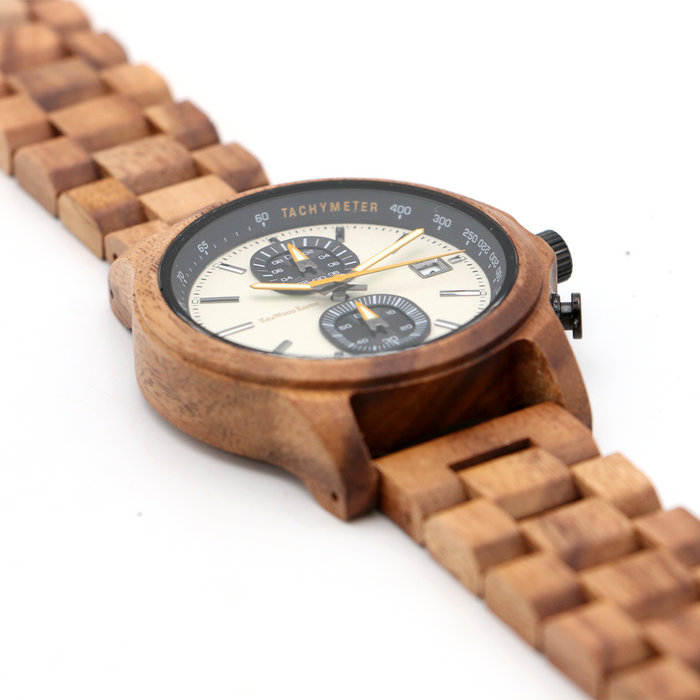 Mana Koa Wood Watch - White - Side View