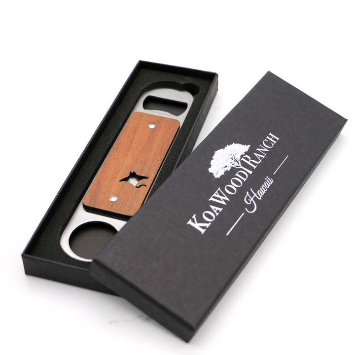Manta Koa and Stainless Steel Bottle Opener - Open View