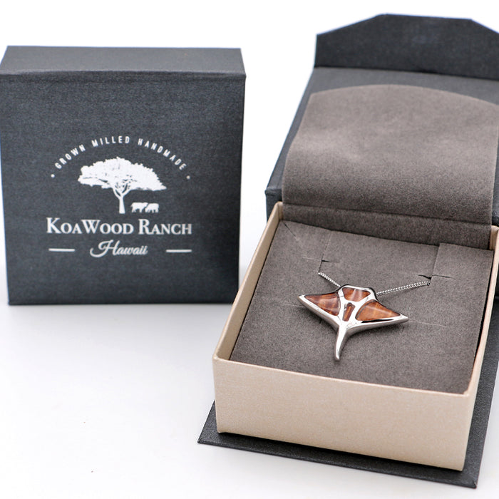 Manta Ray Sterling Silver Koa Inlay Pendant