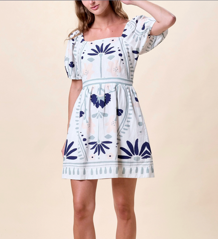 Mariana Mini Dress in Liliana Blue Surf