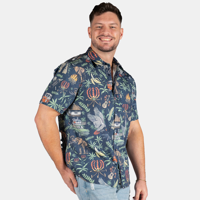 Men's Button Up Jungle Night Shirt - Navy