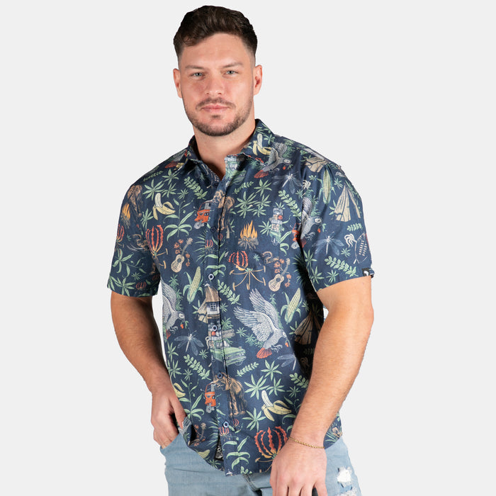 Men's Button Up Jungle Night Shirt - Navy