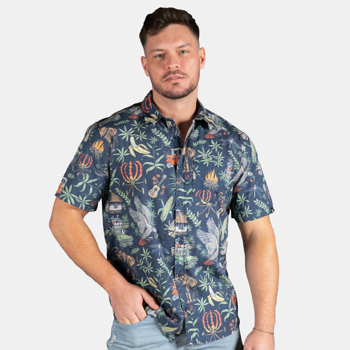 Men's Button Up Jungle Night Shirt - Navy