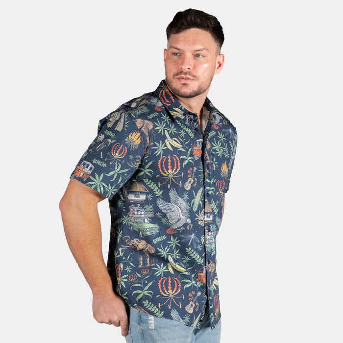 Men's Button Up Jungle Night Shirt - Navy