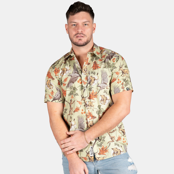 Men's Lucky Hunt Collared Short-Sleeve Shirt - Olive