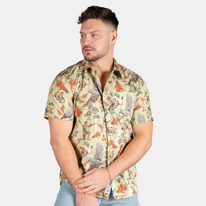 Men's Lucky Hunt Collared Short-Sleeve Shirt - Olive