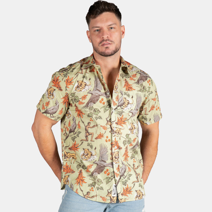 Men's Lucky Hunt Collared Short-Sleeve Shirt - Olive