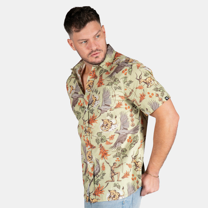 Men's Lucky Hunt Collared Short-Sleeve Shirt - Olive