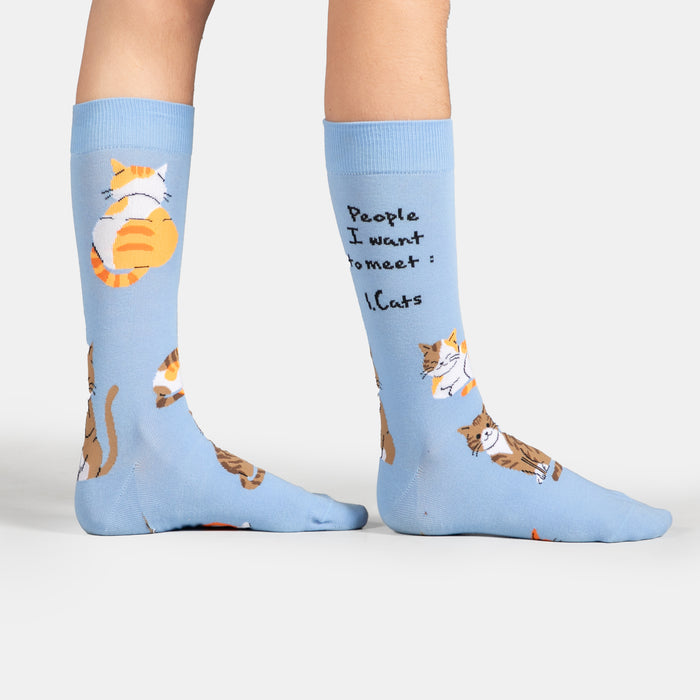 Men's Meet Cats Socks - Sky