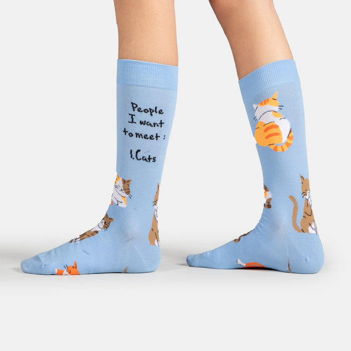 Men's Meet Cats Socks - Sky