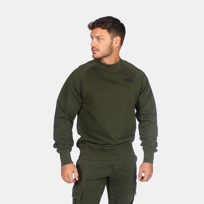 Men's Plain Badge Sweater - Olive