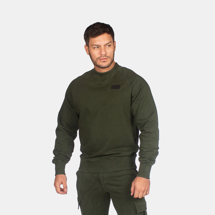 Men's Plain Badge Sweater - Olive