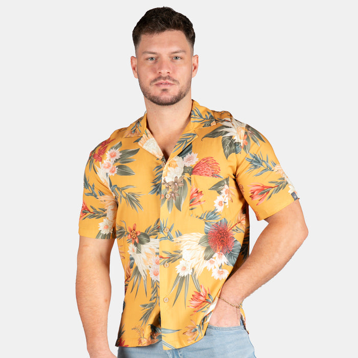 Men's Safari Design Collared Shirt - Mustard