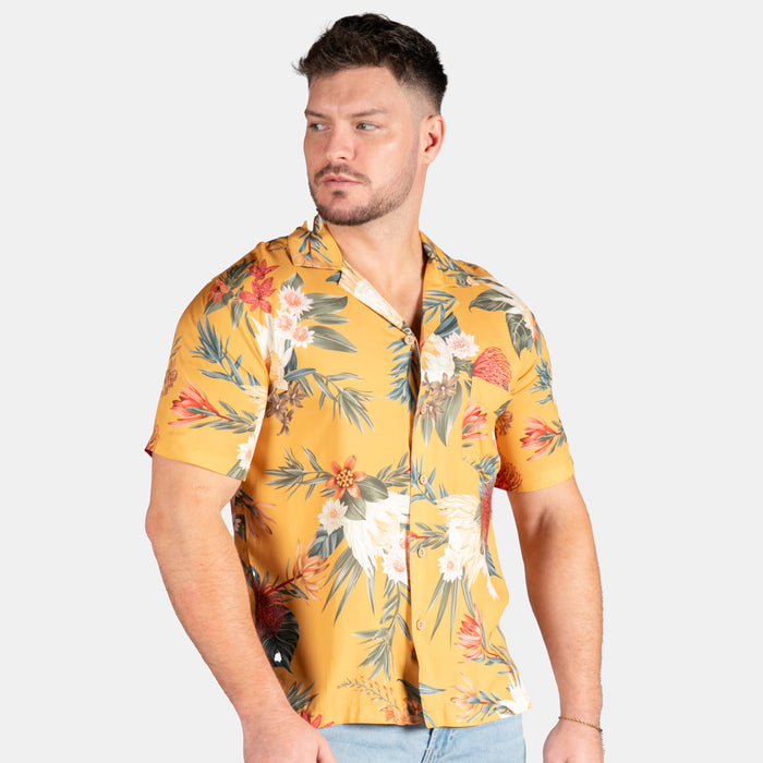 Men's Safari Design Collared Shirt - Mustard
