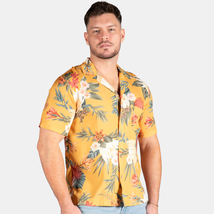 Men's Safari Design Collared Shirt - Mustard