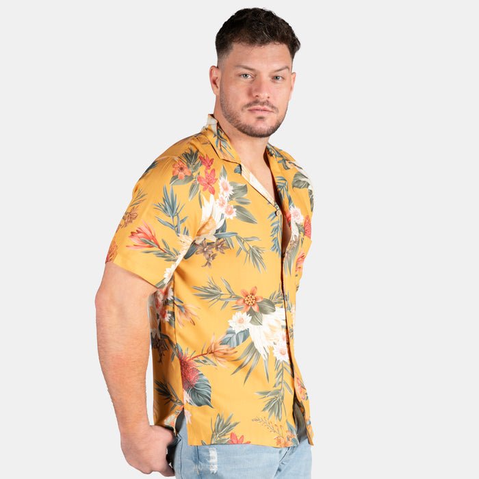 Men's Safari Design Collared Shirt - Mustard