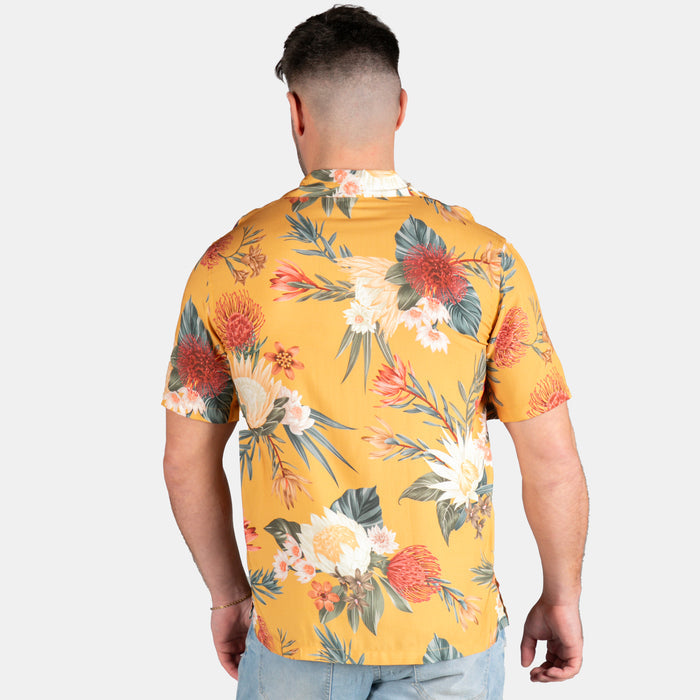 Men's Safari Design Collared Shirt - Mustard