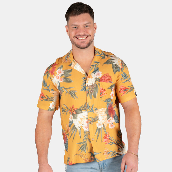 Men's Safari Design Collared Shirt - Mustard