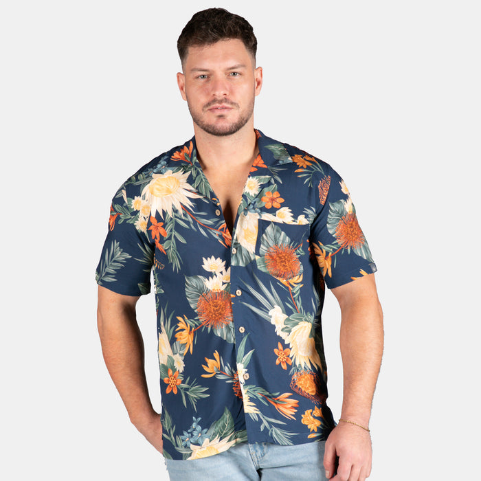 Men's Safari Design Collared Shirt - Navy