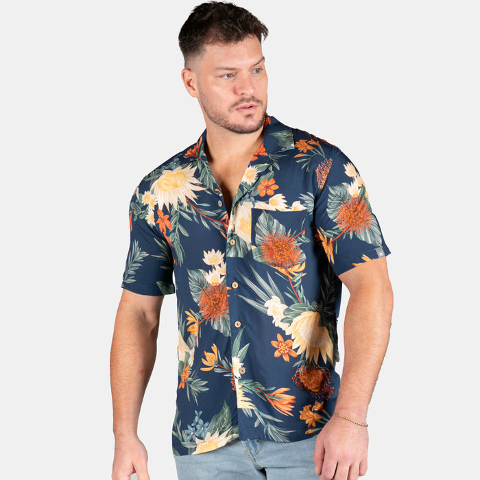 Men's Safari Design Collared Shirt - Navy
