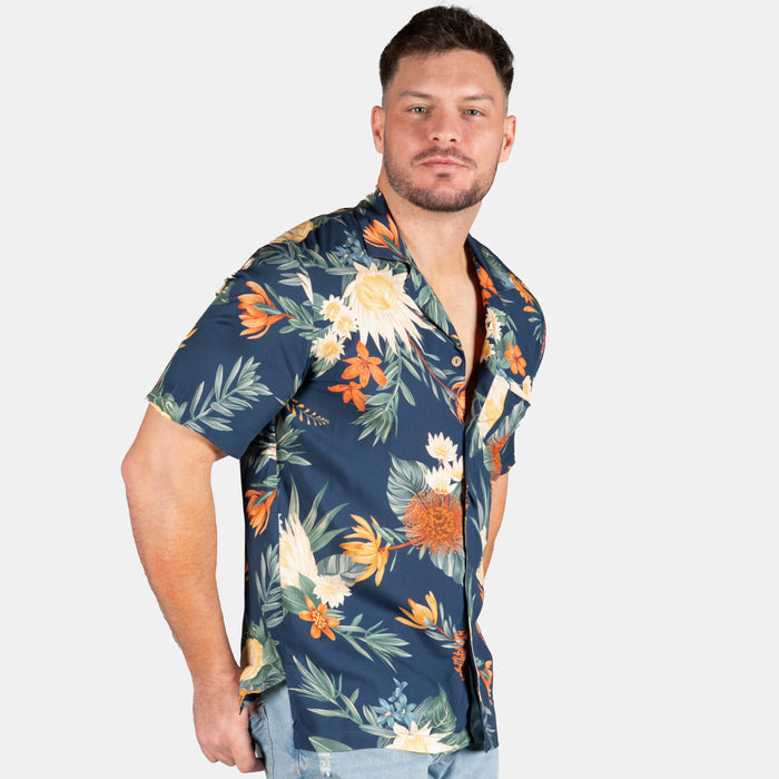 Men's Safari Design Collared Shirt - Navy