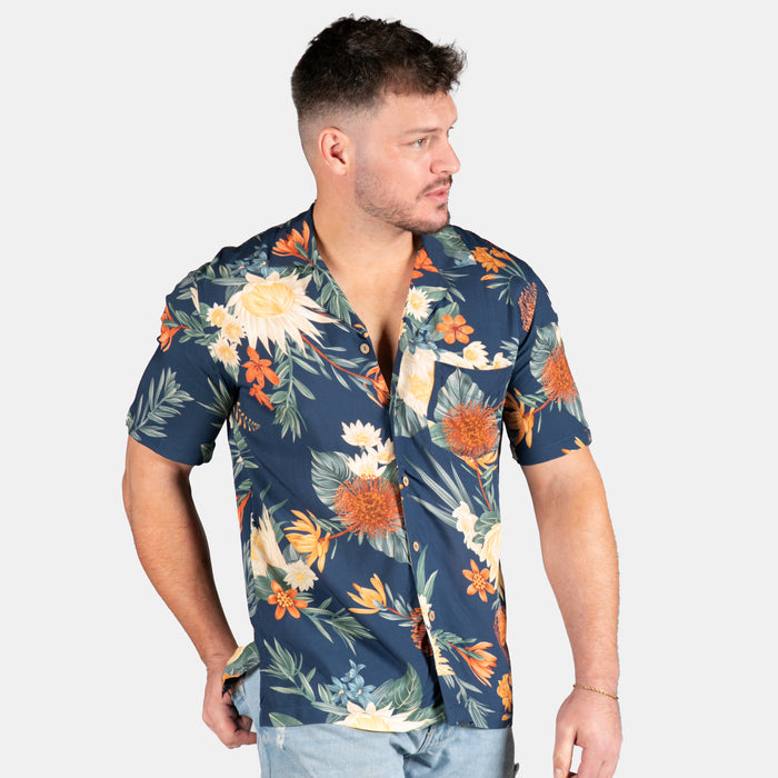 Men's Safari Design Collared Shirt - Navy