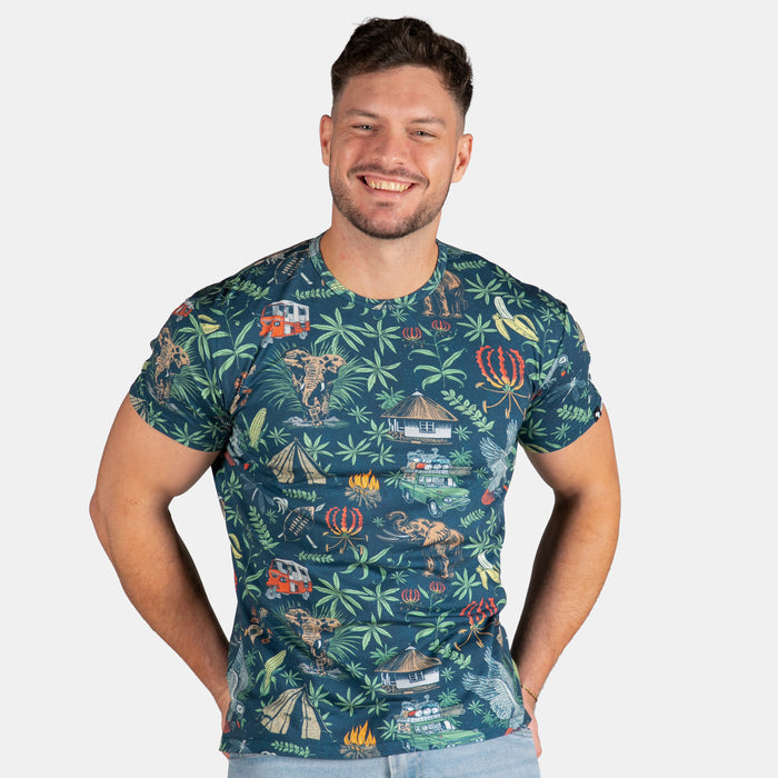 Men's Short Sleeve Tropical Jungle T-Shirt - Navy