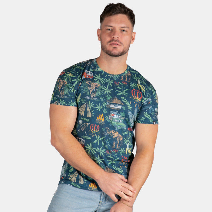 Men's Short Sleeve Tropical Jungle T-Shirt - Navy