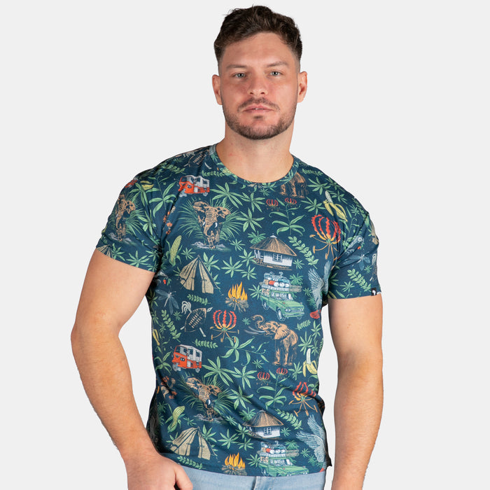 Men's Short Sleeve Tropical Jungle T-Shirt - Navy