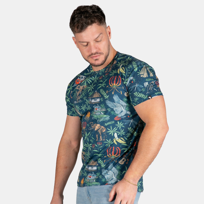 Men's Short Sleeve Tropical Jungle T-Shirt - Navy