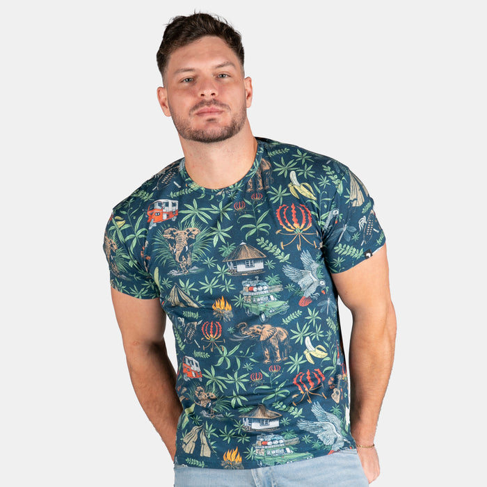 Men's Short Sleeve Tropical Jungle T-Shirt - Navy