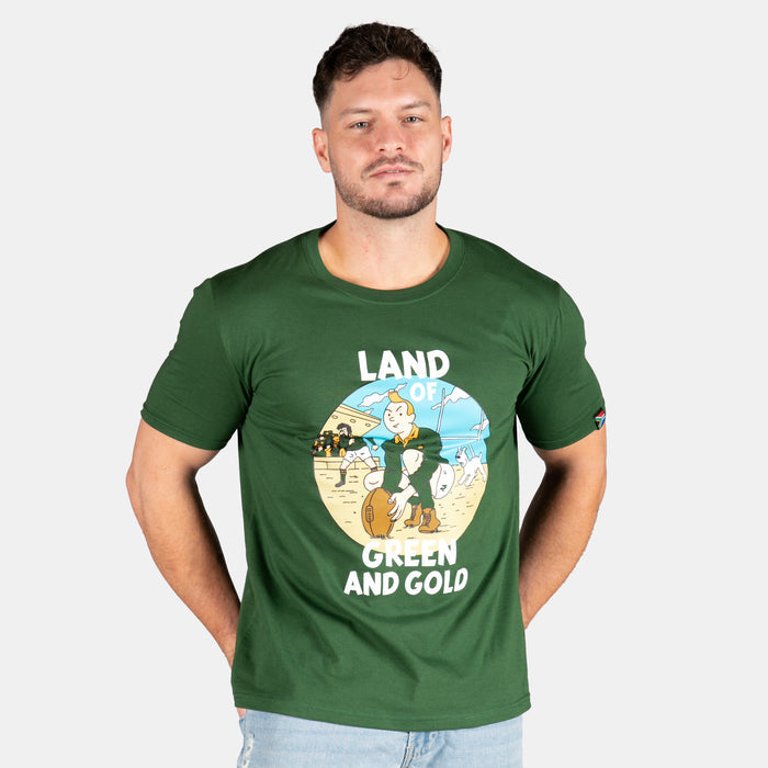 Men's Tin Tin Green And Gold T-Shirt - Green