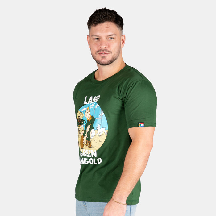 Men's Tin Tin Green And Gold T-Shirt - Green